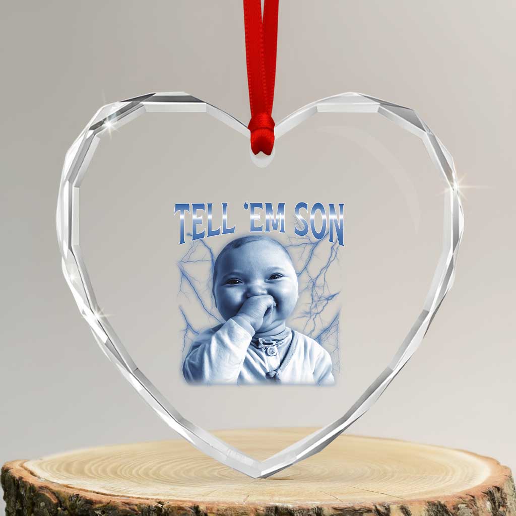 Funny Giggling Niche Baby Is Calling Heart Crystal Glass Ornament Tuff Baby AI Laughing Gen Alpha Meme TS02 Transparent Glass 3'' Heart Print Your Wear