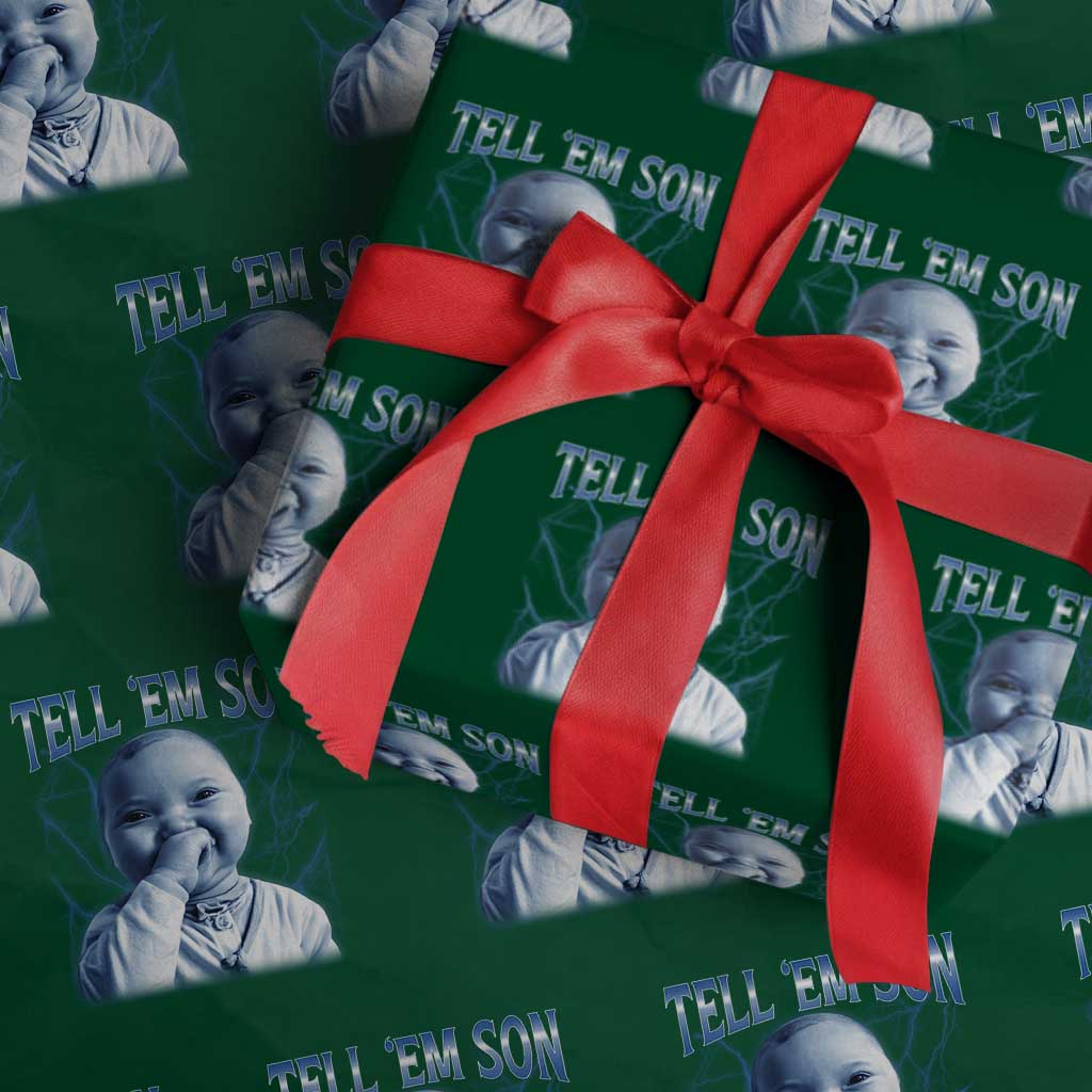 Funny Giggling Niche Baby Is Calling Wrapping Paper Roll Tuff Baby AI Laughing Gen Alpha Meme TS02 Green Print Your Wear