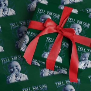 Funny Giggling Niche Baby Is Calling Wrapping Paper Roll Tuff Baby AI Laughing Gen Alpha Meme TS02 Green Print Your Wear