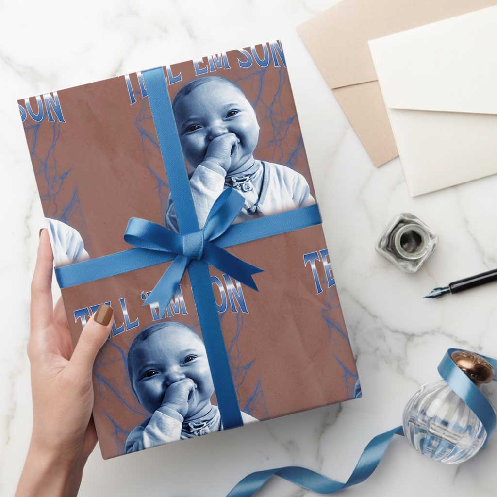 Funny Giggling Niche Baby Is Calling Wrapping Paper Roll Tuff Baby AI Laughing Gen Alpha Meme TS02 Mocha Print Your Wear