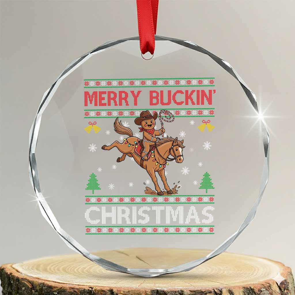 Funny Gingerbread Man Horse Rider Crystal Glass Ornament Merry Buckin Christmas Gift TS12 Transparent Glass 3'' Circle Print Your Wear