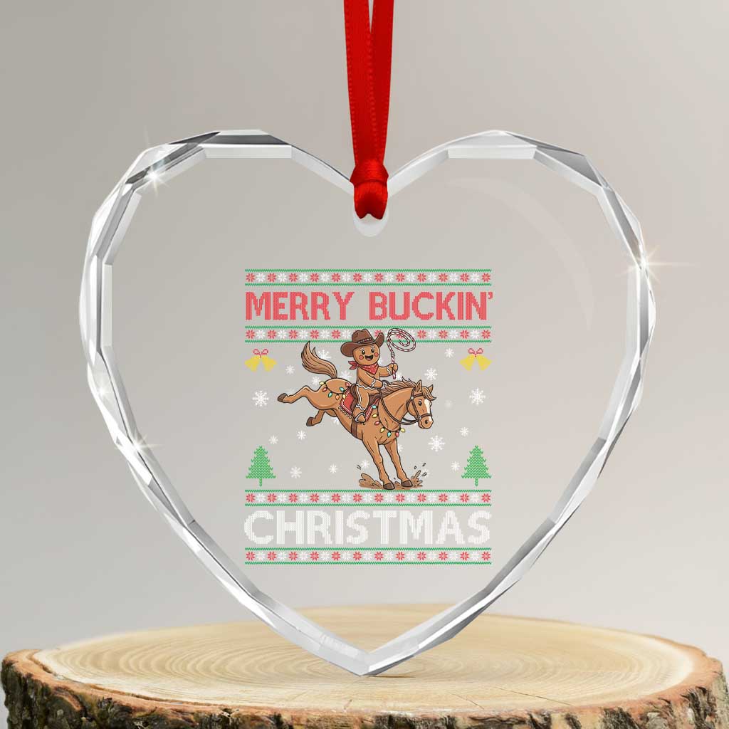 Funny Gingerbread Man Horse Rider Heart Crystal Glass Ornament Merry Buckin Christmas Gift TS12 Transparent Glass 3'' Heart Print Your Wear