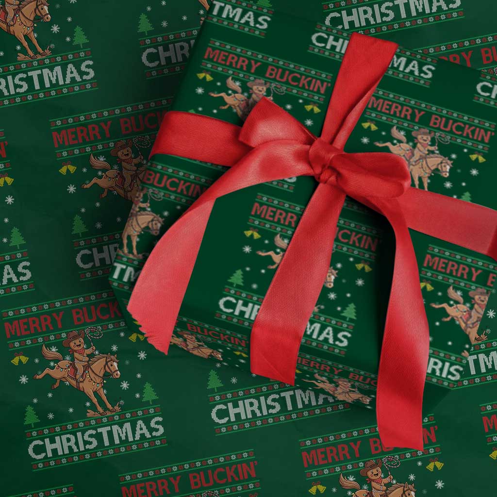 Funny Gingerbread Man Horse Rider Wrapping Paper Roll Merry Buckin Christmas Gift TS12 Green Print Your Wear