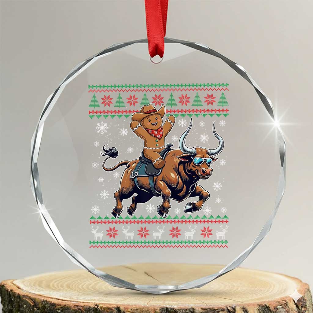 Funny Gingerbread Man Riding Bull Crystal Glass Ornament Cowboy Western Rodeo Christmas Gift TS12 Transparent Glass 3'' Circle Print Your Wear