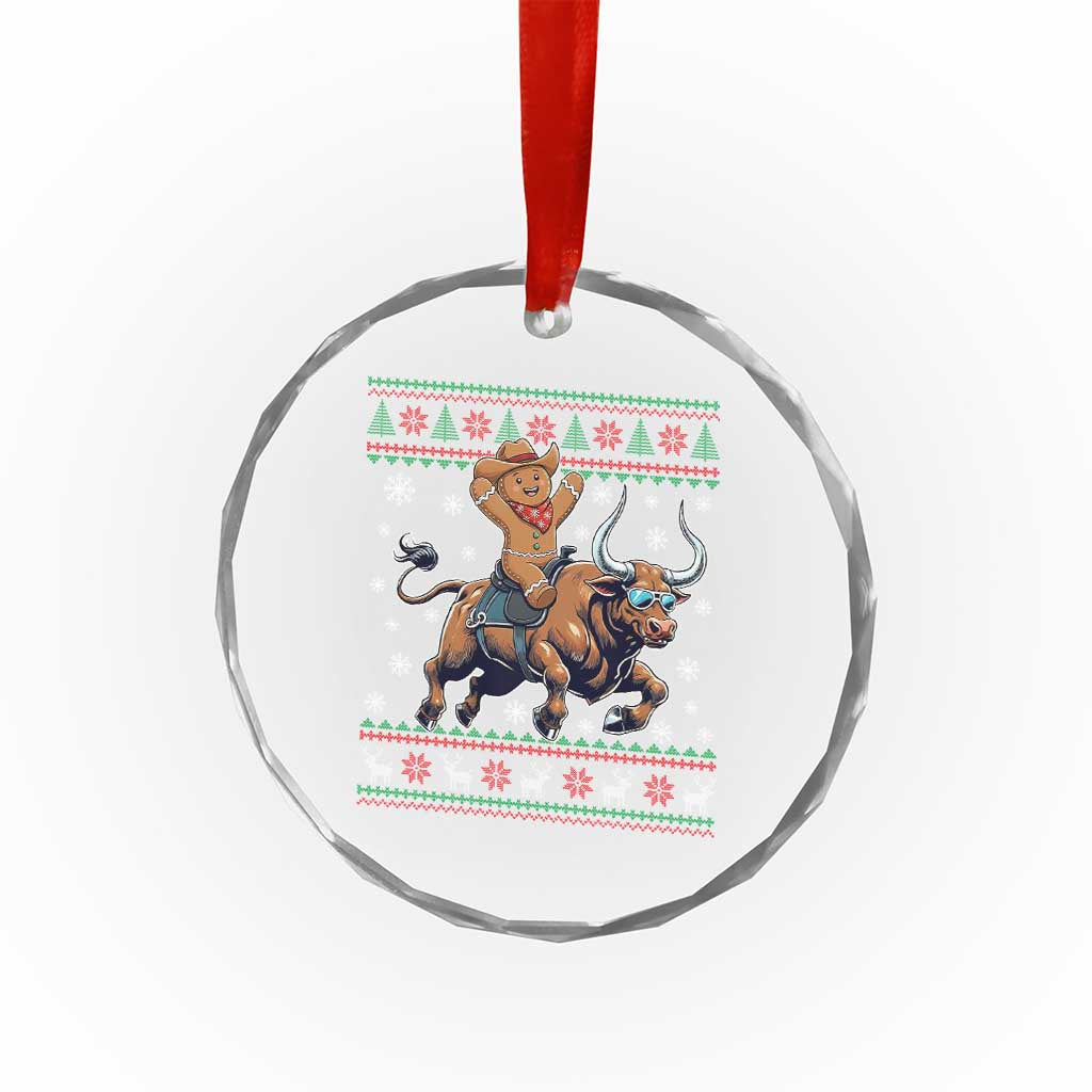 Funny Gingerbread Man Riding Bull Crystal Glass Ornament Cowboy Western Rodeo Christmas Gift TS12 Print Your Wear