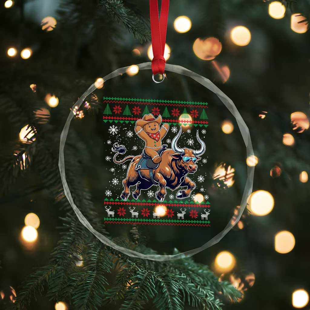 Funny Gingerbread Man Riding Bull Crystal Glass Ornament Cowboy Western Rodeo Christmas Gift TS12 Print Your Wear
