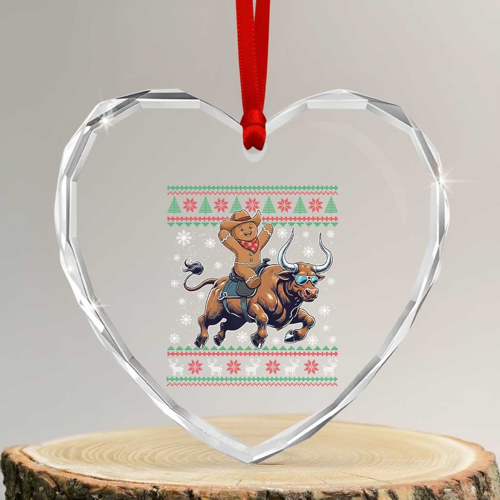 Funny Gingerbread Man Riding Bull Heart Crystal Glass Ornament Cowboy Western Rodeo Christmas Gift TS12 Transparent Glass 3'' Heart Print Your Wear