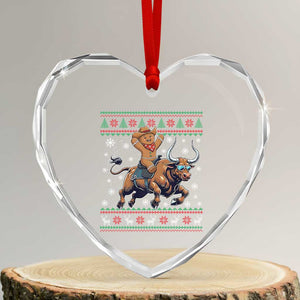 Funny Gingerbread Man Riding Bull Heart Crystal Glass Ornament Cowboy Western Rodeo Christmas Gift TS12 Transparent Glass 3'' Heart Print Your Wear
