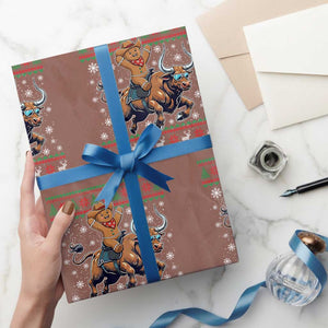 Funny Gingerbread Man Riding Bull Wrapping Paper Roll Cowboy Western Rodeo Christmas Gift TS12 Mocha Print Your Wear