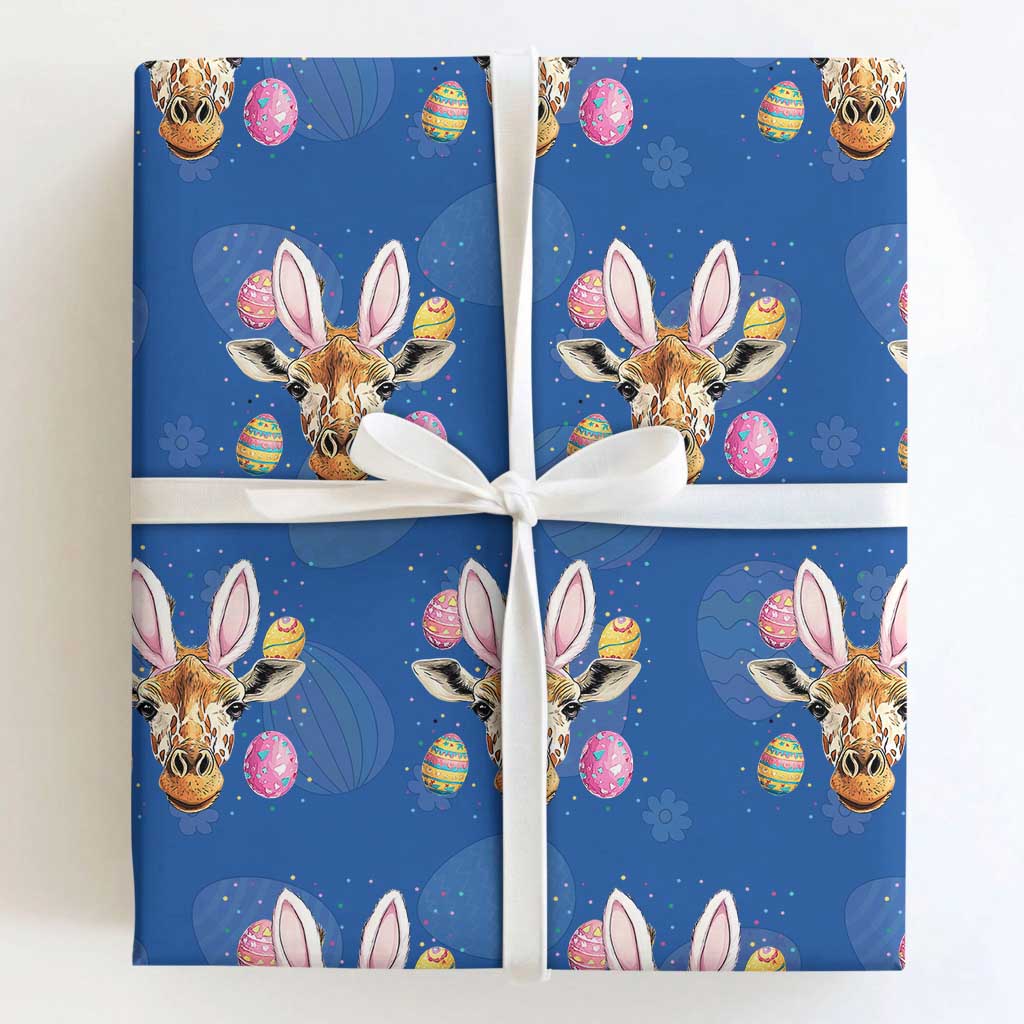 Funny Giraffe Bunny Wrapping Paper Roll Happy Easter Day Sunday TS02 Royal Blue Print Your Wear