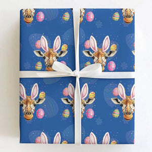 Funny Giraffe Bunny Wrapping Paper Roll Happy Easter Day Sunday TS02 Royal Blue Print Your Wear