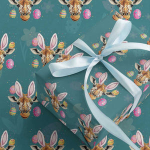 Funny Giraffe Bunny Wrapping Paper Roll Happy Easter Day Sunday TS02 Teal Print Your Wear