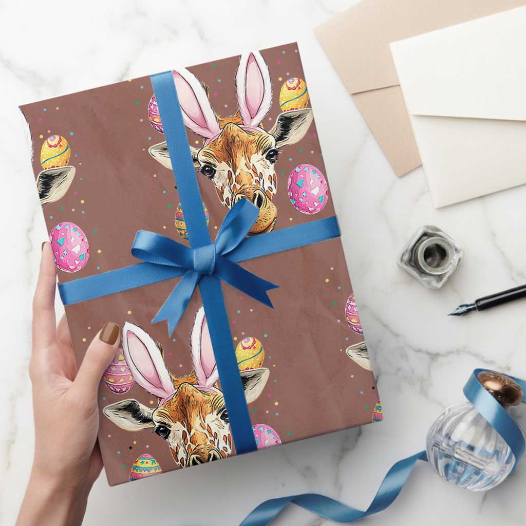 Funny Giraffe Bunny Wrapping Paper Roll Happy Easter Day Sunday TS02 Mocha Print Your Wear