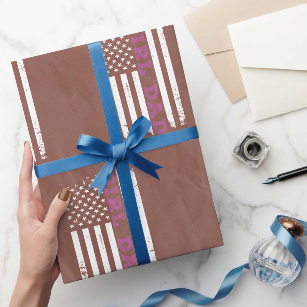 Funny Girl Dad Outnumbered Wrapping Paper Roll Vintage American Flag Father's Day TS11 Mocha Print Your Wear
