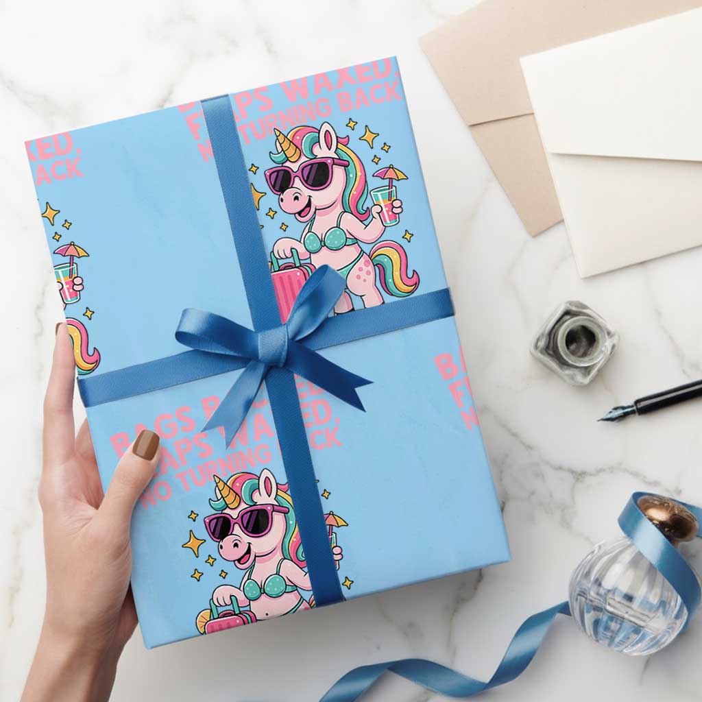 Funny Girls Trip Unicorn Wrapping Paper Roll Bags Packed Flaps Waxed No Turning Back Bikini Vacation Bachelorette TS02 Light Blue Print Your Wear