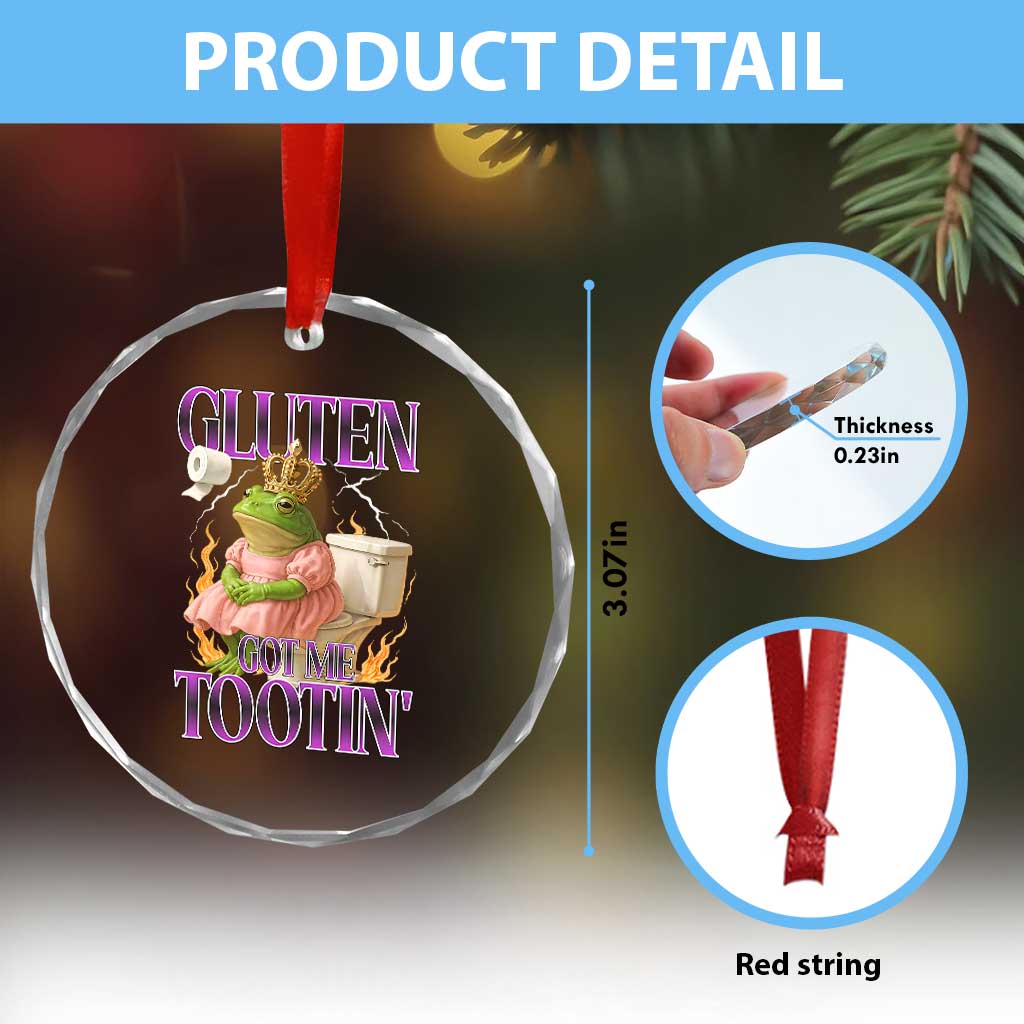 Funny Gluten Free Frog Princess Toilet Meme Crystal Glass Ornament Gluten Got Me Tootin