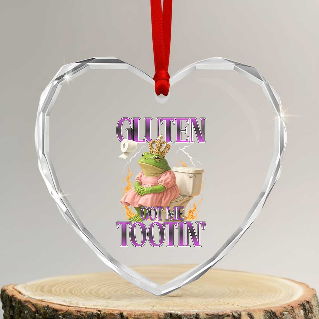 Funny Gluten Free Frog Princess Toilet Meme Heart Crystal Glass Ornament Gluten Got Me Tootin TS02 Transparent Glass 3'' Heart Print Your Wear
