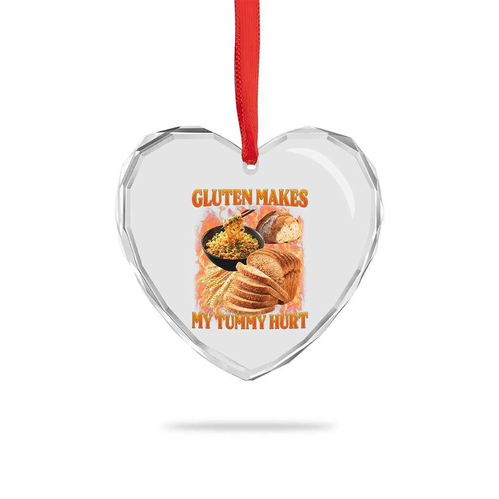 Funny Gluten Free Heart Crystal Glass Ornament Gluten Makes My Tummy Hurt Vintage Bootleg Graphic TS10 Print Your Wear