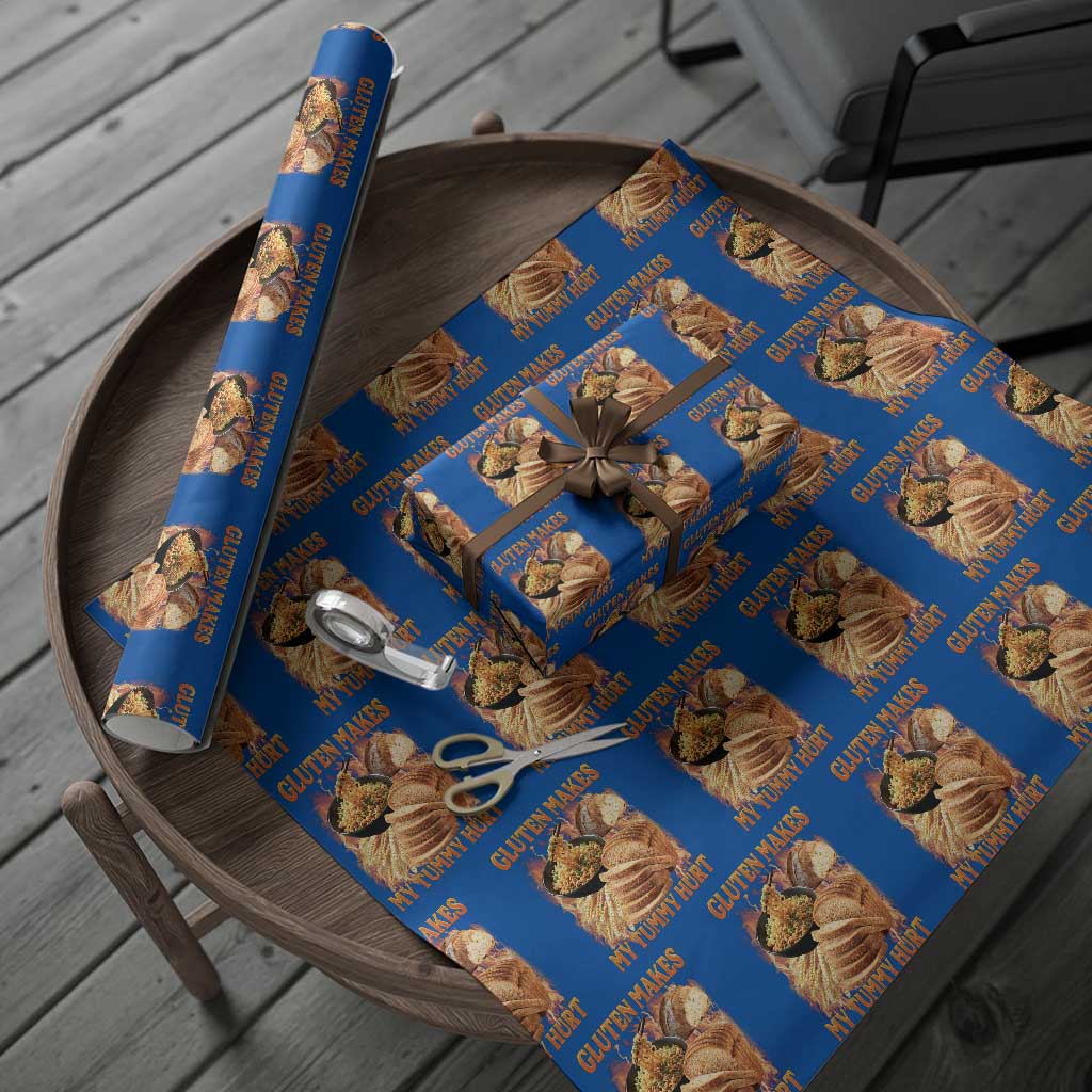 Funny Gluten Free Wrapping Paper Roll Gluten Makes My Tummy Hurt Vintage Bootleg Graphic TS10 Blue Print Your Wear