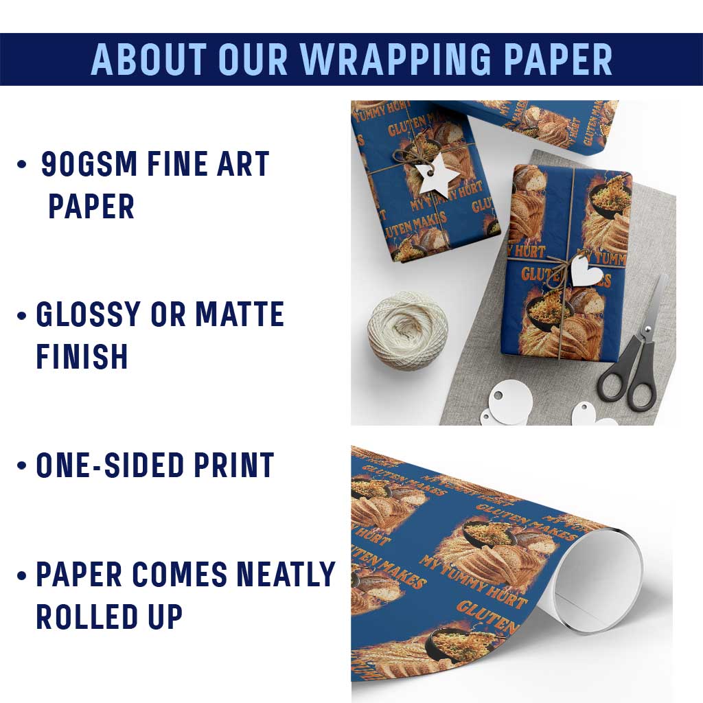 Funny Gluten Free Wrapping Paper Roll Gluten Makes My Tummy Hurt Vintage Bootleg Graphic TS10 Print Your Wear
