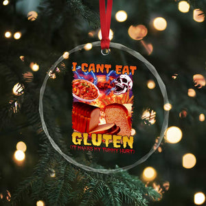 Funny Gluten Intolerance Crystal Glass Ornament I Can't Eat Gluten It Makes My Tummy Hurt Skeleton Meme - Print Your Wear