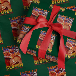 Funny Gluten Intolerance Wrapping Paper Roll I Can't Eat Gluten It Makes My Tummy Hurt Skeleton Meme TS02 Green Print Your Wear