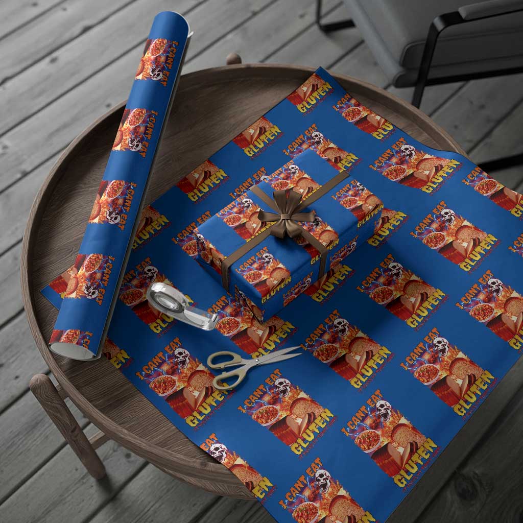 Funny Gluten Intolerance Wrapping Paper Roll I Can't Eat Gluten It Makes My Tummy Hurt Skeleton Meme TS02 Blue Print Your Wear