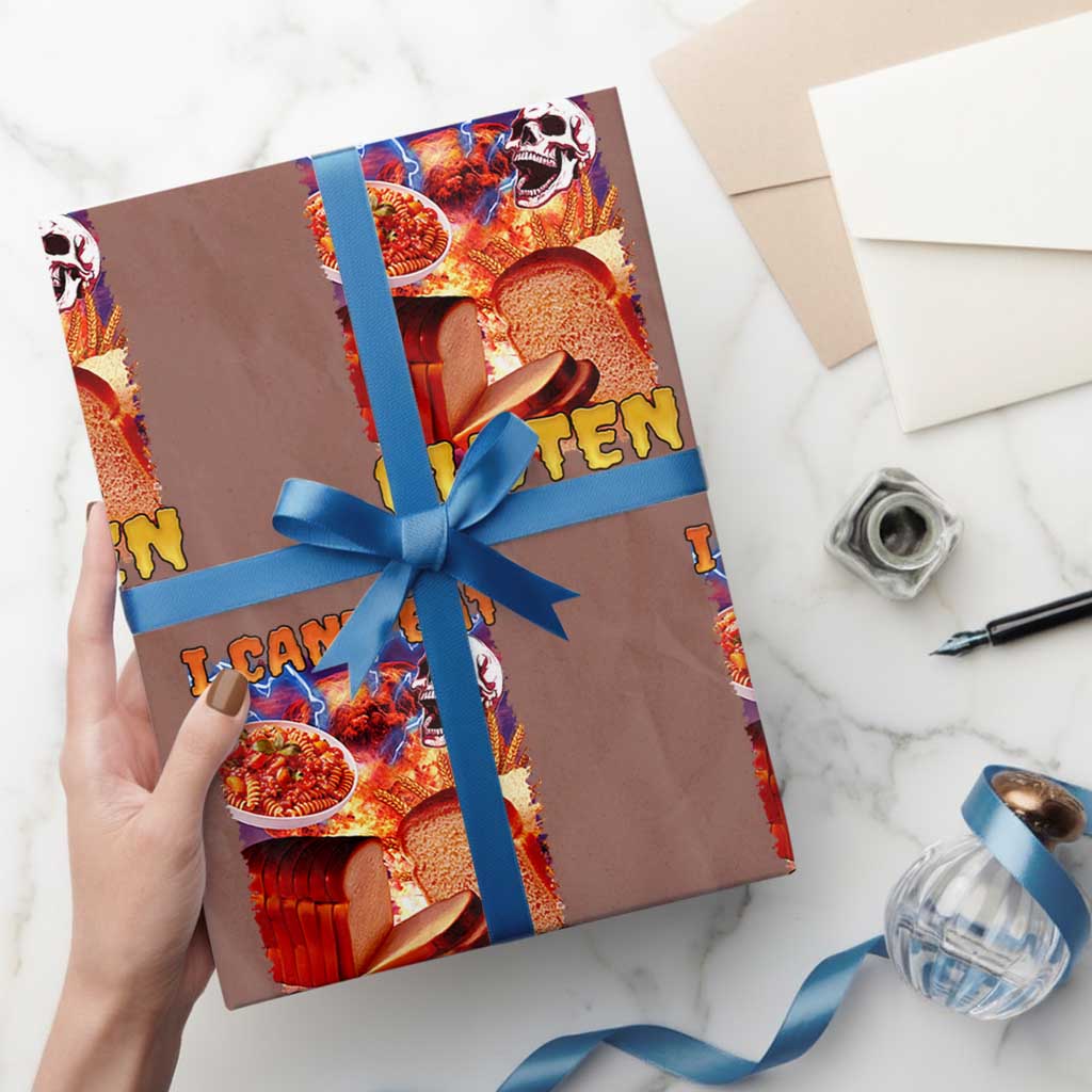 Funny Gluten Intolerance Wrapping Paper Roll I Can't Eat Gluten It Makes My Tummy Hurt Skeleton Meme TS02 Mocha Print Your Wear