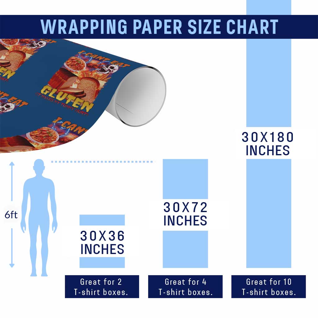 Funny Gluten Intolerance Wrapping Paper Roll I Can't Eat Gluten It Makes My Tummy Hurt Skeleton Meme TS02 Print Your Wear