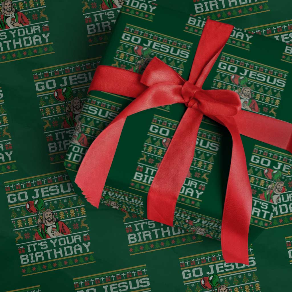 Funny Go Jesus Its Your Birthday Wrapping Paper Roll Christmas Christian Religious God TS11 Green Print Your Wear