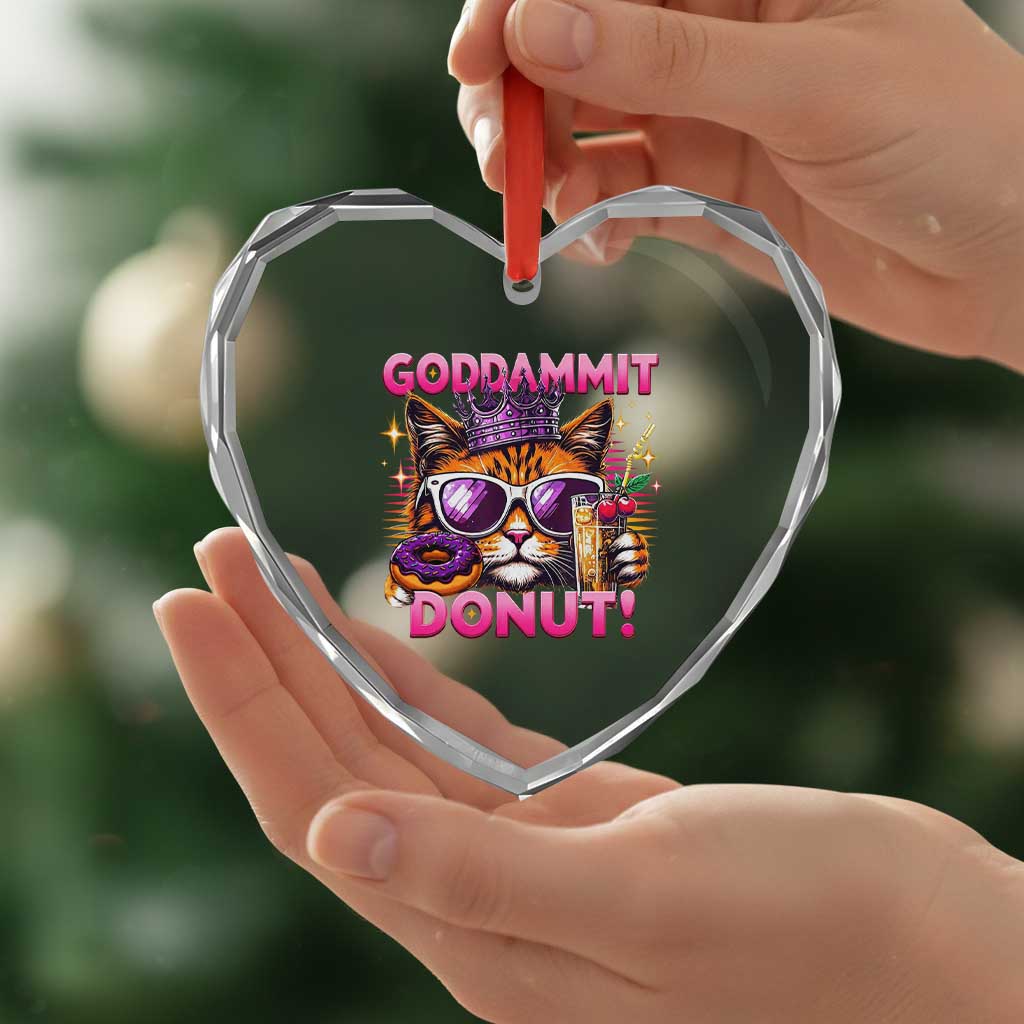Funny Goddammit Cat Princess Meme Heart Crystal Glass Ornament Cartoon Style
