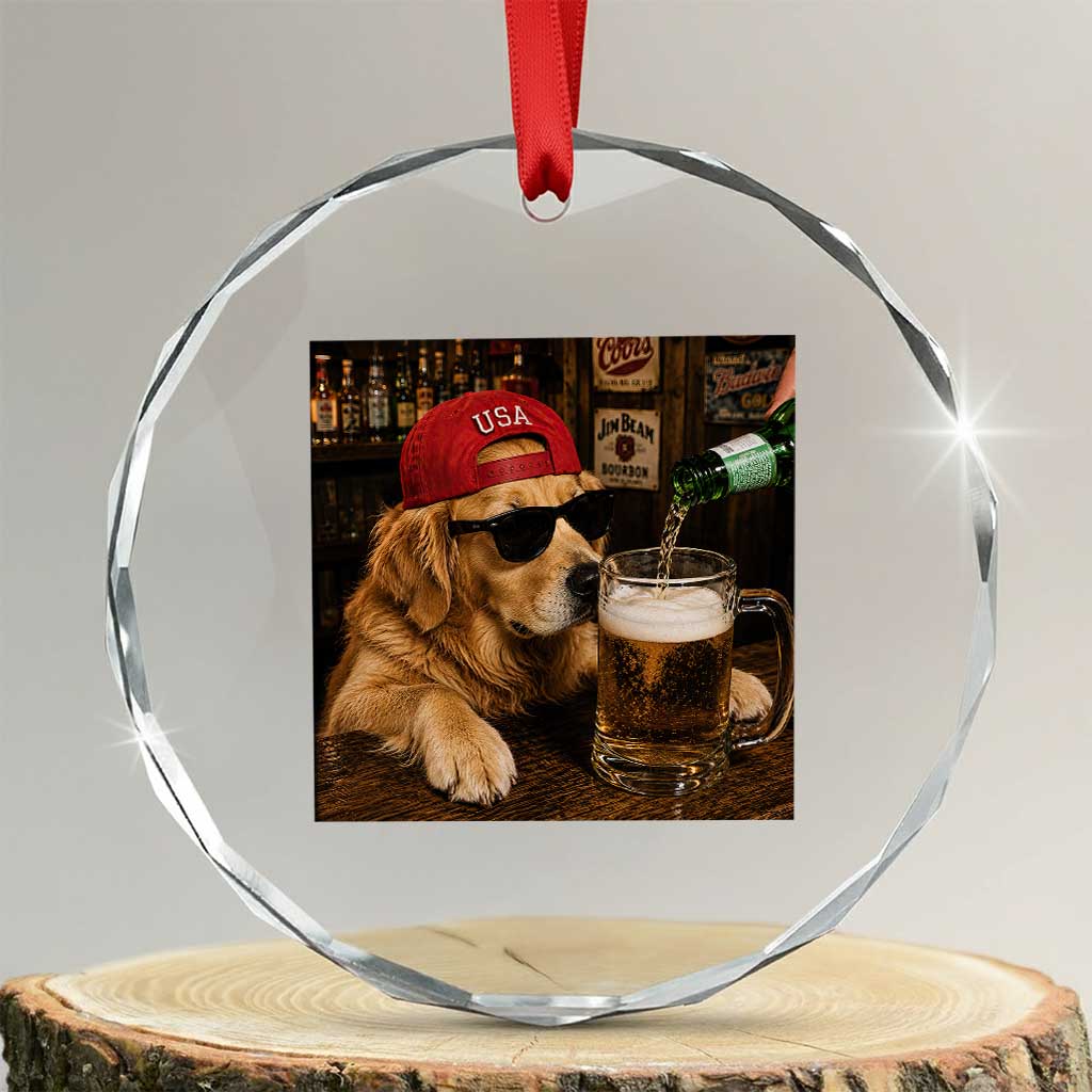 Funny Golden Retriever Drinking Beer Crystal Glass Ornament Silly Dog Meme Graphic Sarcastic Gift TS10 Transparent Glass 3'' Circle Print Your Wear