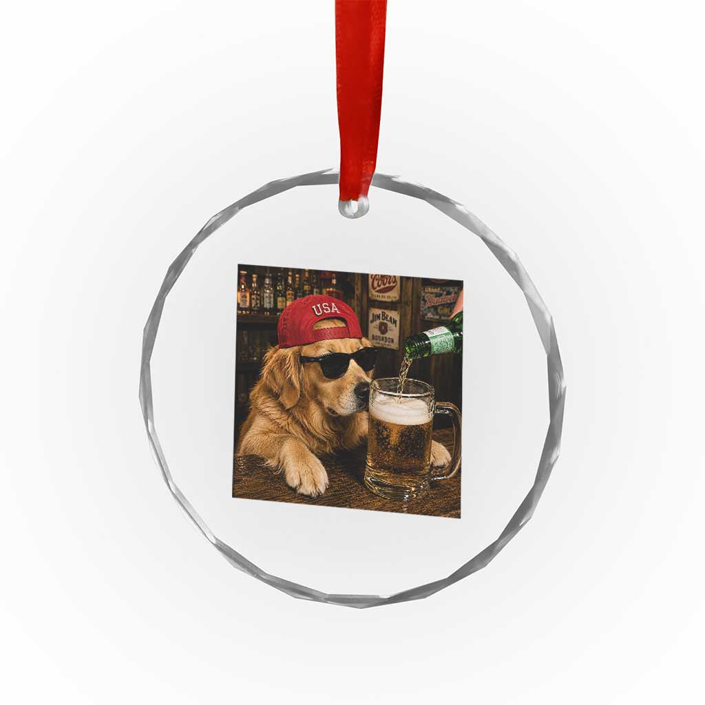 Funny Golden Retriever Drinking Beer Crystal Glass Ornament Silly Dog Meme Graphic Sarcastic Gift