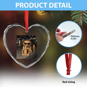 Funny Golden Retriever Iced Coffee Heart Crystal Glass Ornament Grunge Silly Meme Graphic Funny Dog Lover