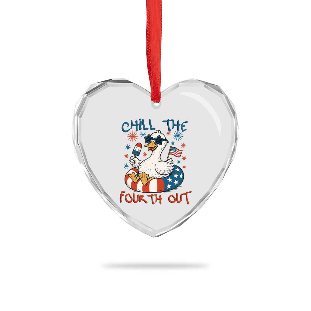Funny Goose 4th of July Heart Crystal Glass Ornament Chill the Fourth Out Patriotic Humor with Summer Vibes TS02 Print Your Wear