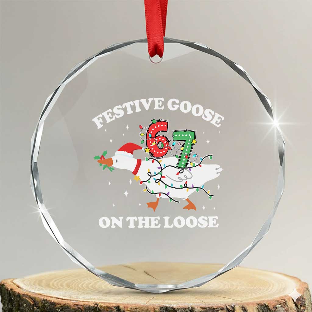 Funny Goose 67 Christmas Crystal Glass Ornament Festive Goose On The Loose Six Seven Meme TS11 Transparent Glass 3'' Circle Print Your Wear