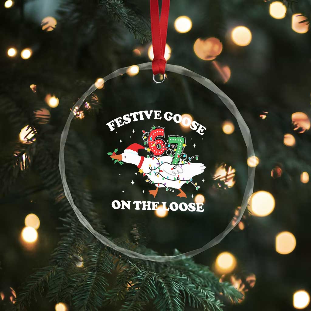 Funny Goose 67 Christmas Crystal Glass Ornament Festive Goose On The Loose Six Seven Meme TS11 Print Your Wear