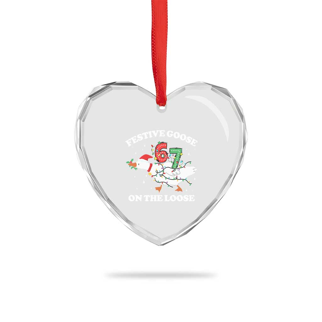 Funny Goose 67 Christmas Heart Crystal Glass Ornament Festive Goose On The Loose Six Seven Meme TS11 Print Your Wear