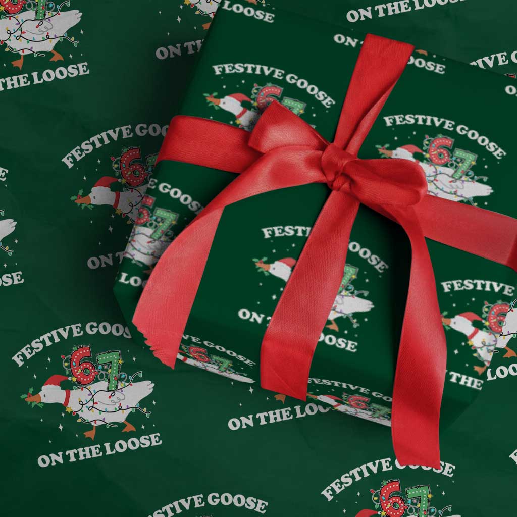 Funny Goose 67 Christmas Wrapping Paper Roll Festive Goose On The Loose Six Seven Meme TS11 Green Print Your Wear