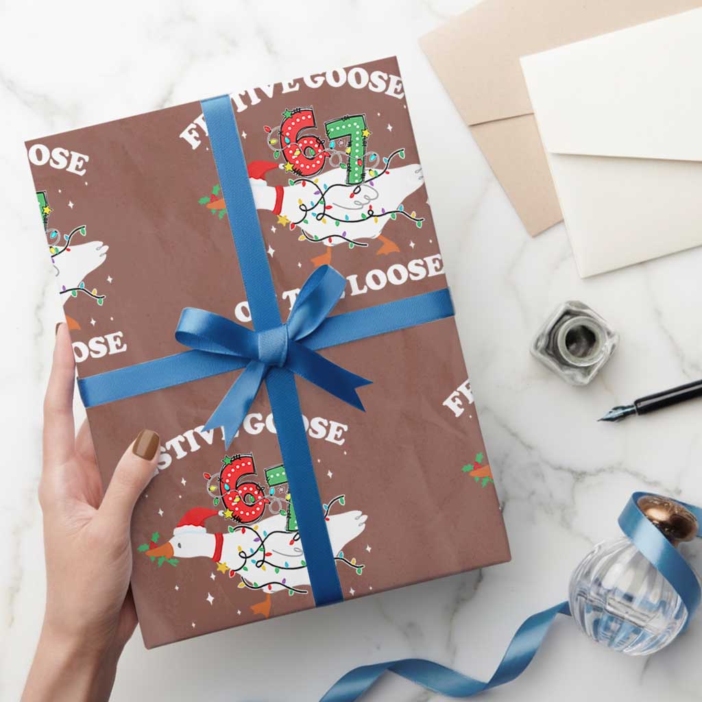 Funny Goose 67 Christmas Wrapping Paper Roll Festive Goose On The Loose Six Seven Meme TS11 Mocha Print Your Wear