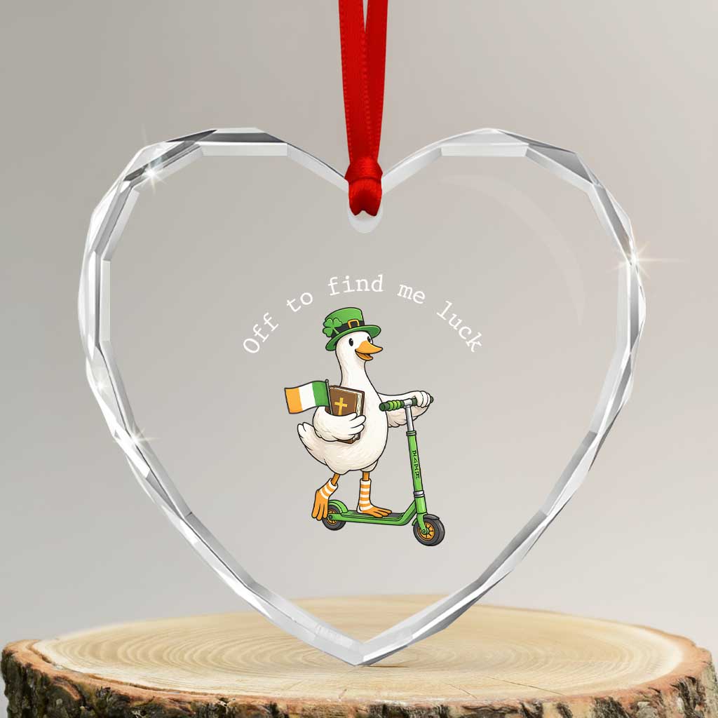 Funny Goose Christian St Patricks Day Heart Crystal Glass Ornament Off To Find Me Lucky TS14 Transparent Glass 3'' Heart Print Your Wear