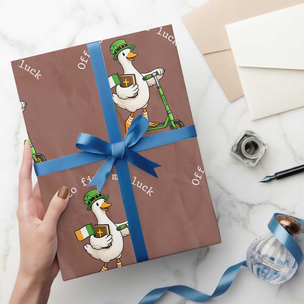 Funny Goose Christian St Patricks Day Wrapping Paper Roll Off To Find Me Lucky TS14 Mocha Print Your Wear