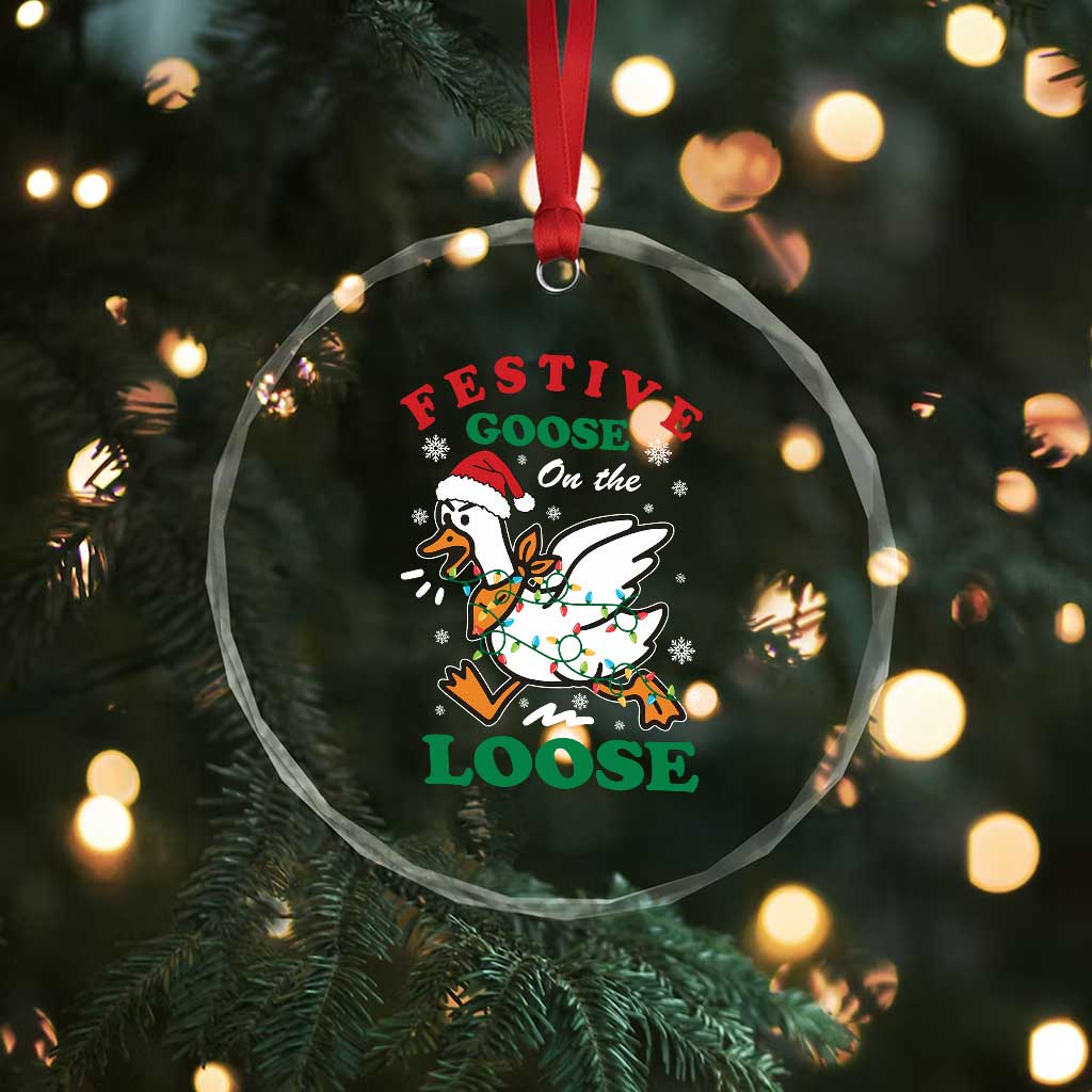 Funny Goose Christmas Crystal Glass Ornament Festive Goose On The Loose Xmas Holiday TS11 Print Your Wear