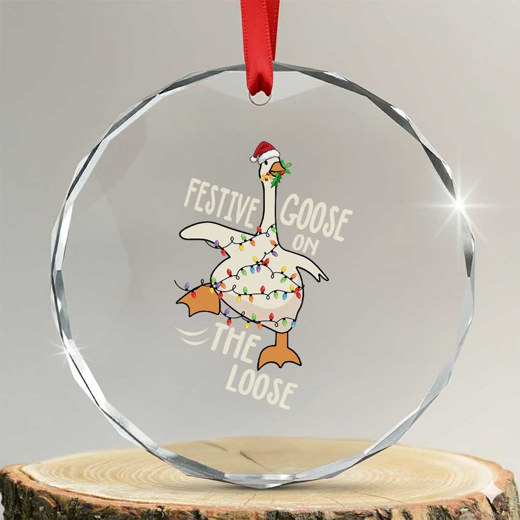 Funny Goose Christmas Crystal Glass Ornament Festive Goose On The Loose Xmas Lights TS11 Transparent Glass 3'' Circle Print Your Wear