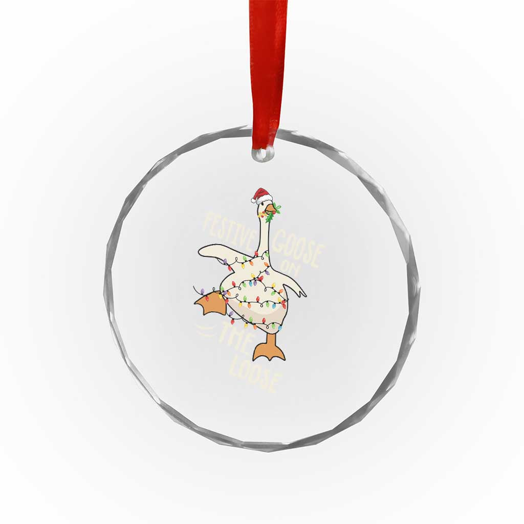 Funny Goose Christmas Crystal Glass Ornament Festive Goose On The Loose Xmas Lights TS11 Print Your Wear