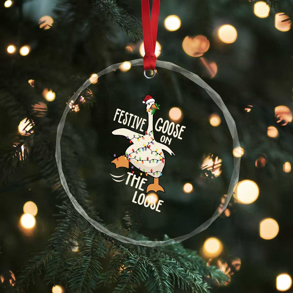 Funny Goose Christmas Crystal Glass Ornament Festive Goose On The Loose Xmas Lights TS11 Print Your Wear