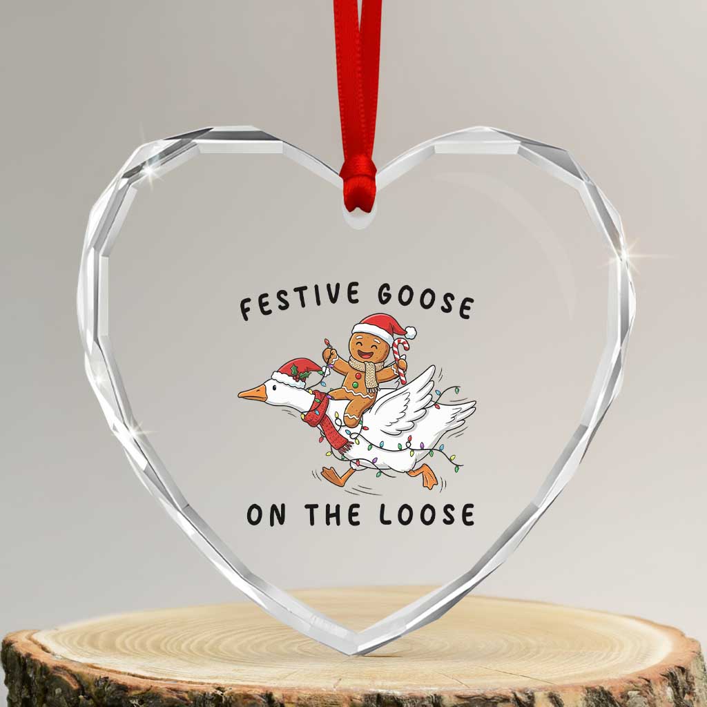 Funny Goose Christmas Heart Crystal Glass Ornament Festive Goose On The Loose Xmas TS14 Transparent Glass 3'' Heart Print Your Wear