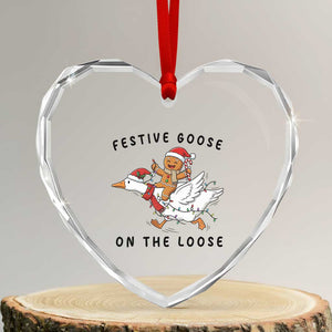 Funny Goose Christmas Heart Crystal Glass Ornament Festive Goose On The Loose Xmas TS14 Transparent Glass 3'' Heart Print Your Wear