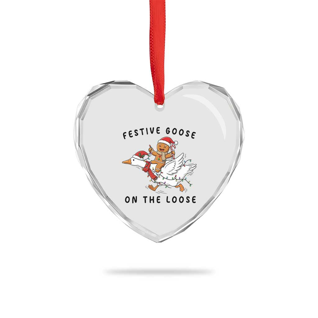 Funny Goose Christmas Heart Crystal Glass Ornament Festive Goose On The Loose Xmas TS14 Print Your Wear