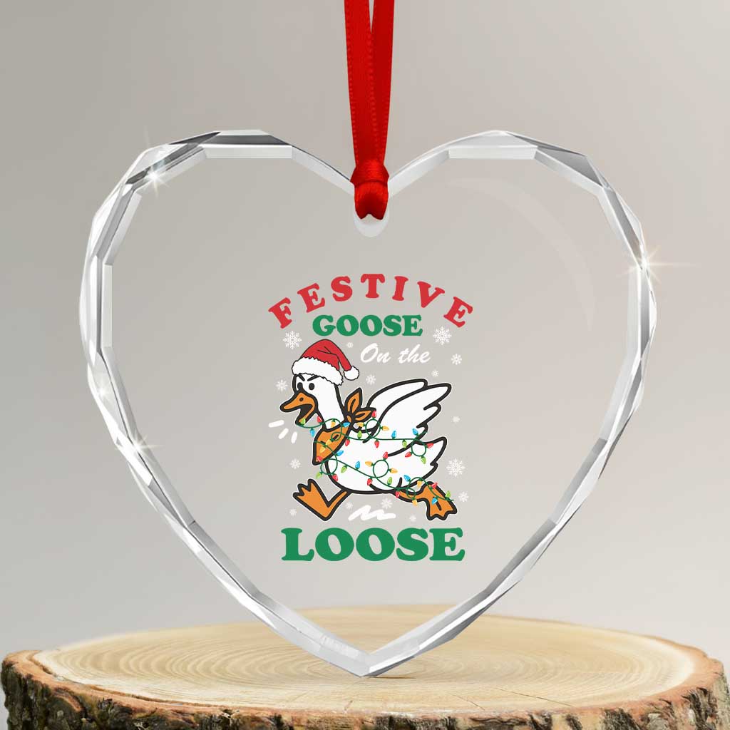 Funny Goose Christmas Heart Crystal Glass Ornament Festive Goose On The Loose Xmas Holiday TS11 Transparent Glass 3'' Heart Print Your Wear
